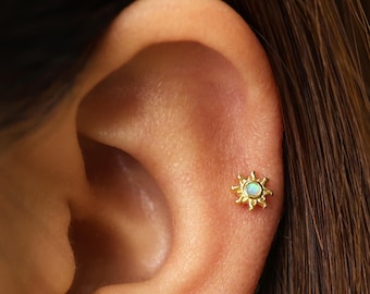 Blue Opal Sun 18G/16G Internally Threaded Labret • Sterling Silver Flat Back Earring