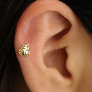 18G/16G Tiny Beetle Internally Threaded Flatback Labret • tragus stud • conch earring • helix • cartilage piercing • Animal Flat Back