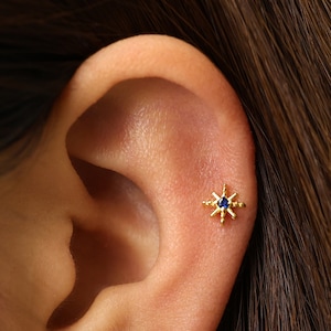 18G/16G Sapphire Star Flat back Labret • Flat Back Earring • Tragus Stud • Helix Stud • Cartilage Stud • Cartilage Earring