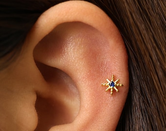 Sapphire Star Flat Back Labret • Sterling Silver Cartilage Stud