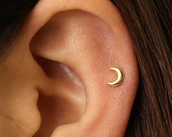 18G/16G Gold Plated Sterling Silver Tiny Moon Cartilage Earring
