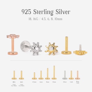 18G/16G Dainty Sun Flat Back Labret • Sun Internally Threaded Earring ...