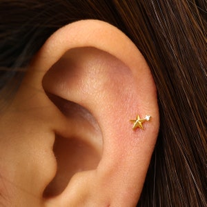 Labret 18G / 16G Dainty Star à filetage interne • Boucle d'oreille à dos plat • Clou tragus • Clou hélicoïdal • Clou pour cartilage • Clou de nez