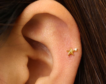 18G/16G Dainty Star Internally Threaded Labret • Flat Back Earring • Tragus Stud • Helix Stud • Cartilage Stud • Nose Stud