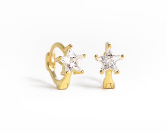 18k Gold Plated Star Cartilage Hoop Earring • Sterling Silver Helix