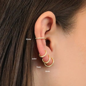 20G/18G/16G Seamless Gold Conch Clicker Paved Cartilage Gold Hoop Earrings 925 sterling silver tragus helix hoops gold cartilage hoop image 5