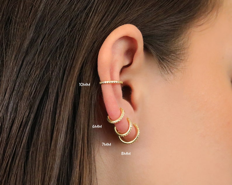 20G/18G/16G Seamless Gold Conch Clicker Paved Cartilage Gold Hoop Earrings 925 sterling silver tragus helix hoops gold cartilage hoop image 5