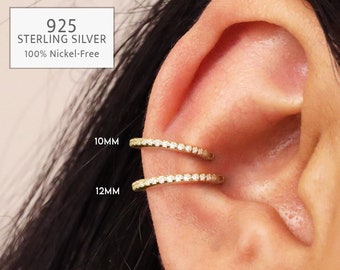 20G/18G/16G Gold Conch Clicker Paved Cartilage Gold Hoop Earrings • 925 sterling silver • tragus helix hoops • gold cartilage hoop