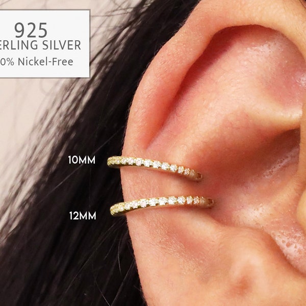 20G/18G/16G Gold Conch Clicker Paved Cartilage Gold Hoop Earrings • 925 sterling silver • tragus helix hoops • gold cartilage hoop