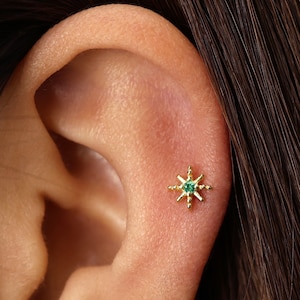 20G/18G/16G Gold Emerald Star Labret Cartilage Studs • tragus stud • conch earring • helix • cartilage piercing • minimalist • FLAT BACK