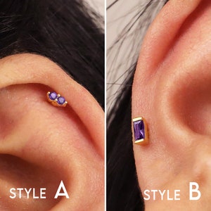 Clous de cartilage en améthyste Dainty Labret 18 g / 16 g • clou de tragus • boucle d'oreille conque • hélice • piercing du cartilage • minimaliste • DOS PLAT