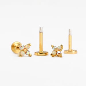 18G/16G Fire Opal Iridescent Flower Cartilage Earring • tragus • conch earring • helix • cartilage piercing • minimalist • FLAT BACK
