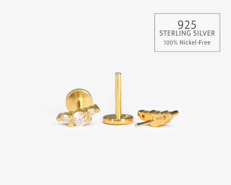 20G/18G Tiny Climber Threadless Push Pin Labret Stud Solid 925 Sterling Silver Tragus Flat Back Earring Helix Conch Labret Stud image 2