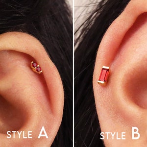 18G/16G Rubin Labret Knorpel Ohrstecker • Tragus Ohrstecker • Muschel Ohrring • Helix • Knorpel Piercing • Minimalist • FLACH RÜCKSEITE