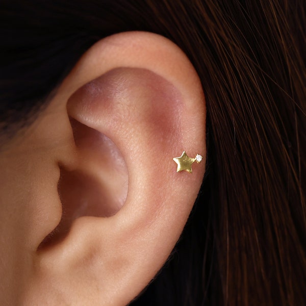 Gold Tiny Star Labret Cartilage Stud • 18G/16G Flat Back