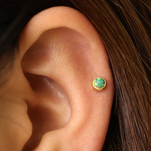 18G/16G Green Opal Internally Threaded Labret • Flat Back Earring • Tragus Stud • Helix Stud • Cartilage Stud • Nose Stud