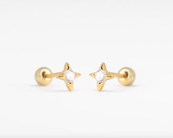 Gold Star Cartilage Stud Earring • 18k Gold Plated Sterling Silver