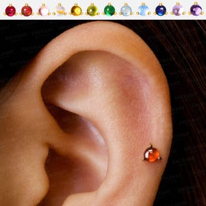 20G/18G/16G Birthstone Threadless Push Pin Labret Stud • Solid 925 Sterling Silver • Tragus Stud • Helix • Conch • Birthstone Push Pin