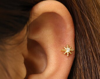 Star Flat Back Labret • 18G/16G Cartilage Earring • Sterling Silver