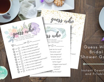 Guess Who Bridal Shower Game, Printable Fillable Instant Download