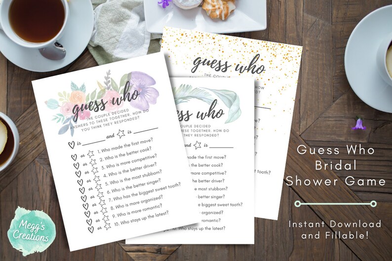 Guess Who Bridal Shower Game Printable Fillable Instant Etsy