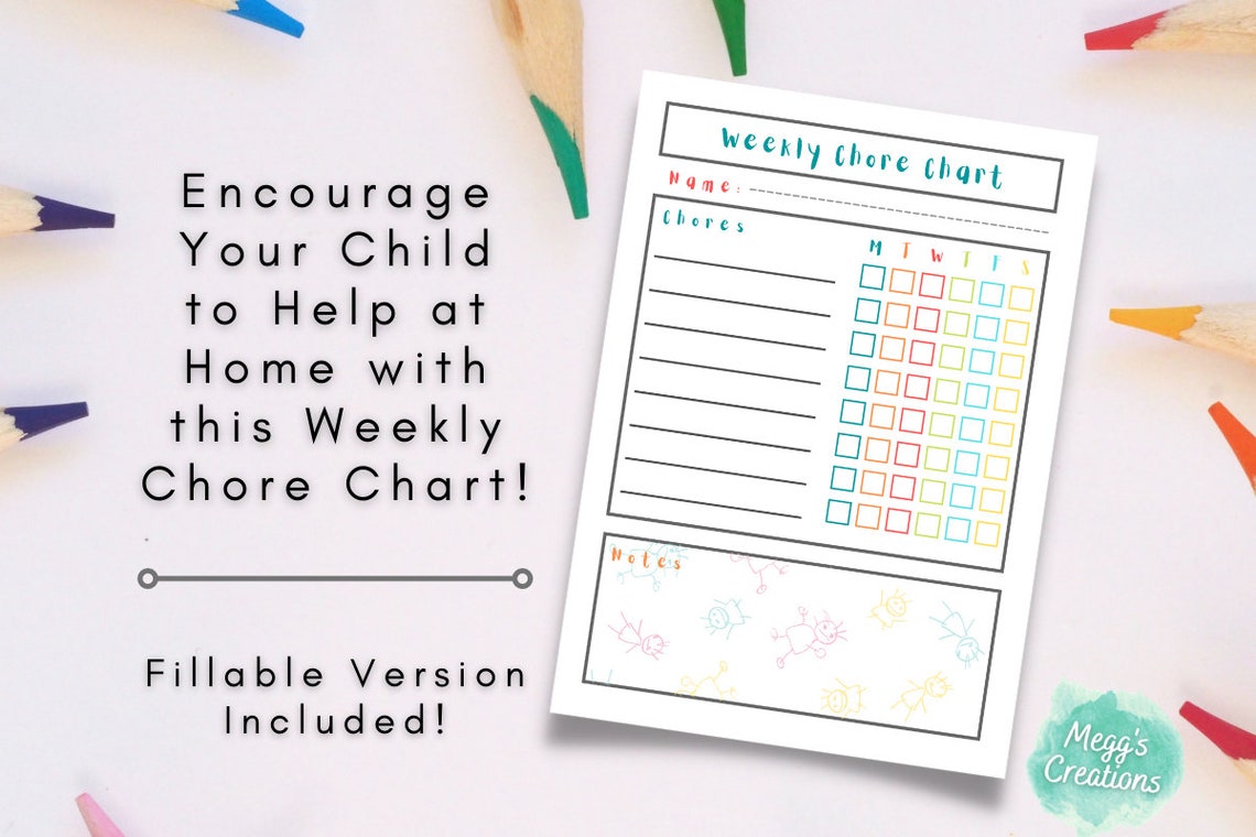 Kids Weekly Chore Chart, Printable and Fillable Chore Checklist - Etsy