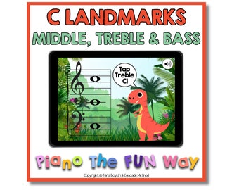 Boom Cards: C Landmarks Middle, Treble & Bass (Dinosaurs)