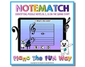 Boom Cards NoteMatch Grand Staff Middle Notes (Middle C, B and D) Piano Reading Beginner Lessons Online and In person Theory Piano Teacher