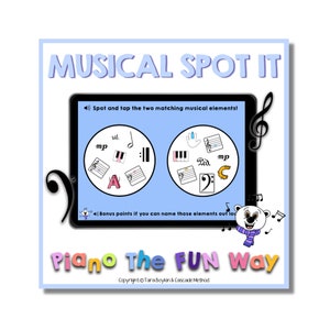 Boom Cards Musical Spot It Reforzar conceptos musicales simples para principiantes Lecciones de piano Profesor de piano Juegos de aprendizaje en línea Símbolos musicales