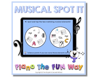 Boom Cards Musical Spot It Reinforce Einfache Musikkonzepte für Anfänger Klavierunterricht Klavierlehrer Online-Lernspiele Musiksymbole