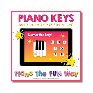 Cartões flash para aulas de piano on-line Boom Cards incentivam o reconhecimento de notas com teclas de piano estelares, professores de piano, alunos de piano, aulas divertidas