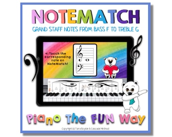 Boom Cards NoteMatch Grand Staff Note Reading Level 1 Notes From Bass F to Treble G Piano Piano Lessons for Beginners Piano Teacher Online