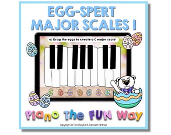 Boom Cards:  Egg-Spert Major Scales 1  (Teaching Piano Students Terms of the Grand Staff, Piano Lessons, Piano teacher, Online Learning)