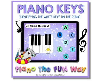 Boom Cards:  White Piano Key Note Recognition for Beginners  (Teaching Piano Students, Grand Staff, Piano Lessons, Piano teacher, eLearning)