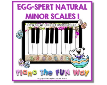 Boom Cards:  Egg-Spert Natural Minor Scales 1  (Teaching Piano Students Terms of Grand Staff, Piano Lessons, Piano teacher, E-Learning)