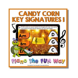 ブーム カード: キャンディ コーンの調号 1 (トレブル) (ピアノの生徒へのグランド スタッフの用語の指導、ピアノ レッスン、ピアノ教師、e ラーニング)