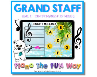 Boom Cards:  Grand Staff Level 1 Summer Edition (Bass F to Treble G)