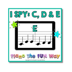 ブームカード: 五線譜の中央の C、D、E を見つける (初心者に最適)