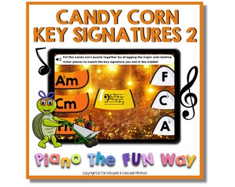 Boom Cards: Candy Corn Flat Key Signatures Level 2 (Bass)