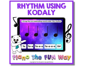 Boom Cards:  Rhythm Using Kodaly (Teaching Piano Students Terms of the Grand Staff, Piano Lessons, Piano teacher, Online Learning)
