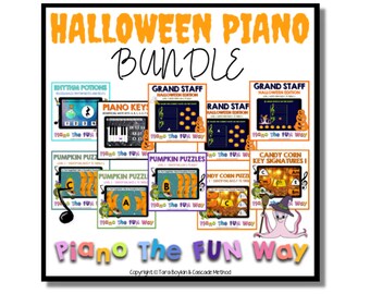 Boom Cards: Halloween Piano Bundle (Lehre Klavierschüler Begriffe des Großen Stabes, Klavierunterricht, Klavierlehrer, Online-Lernen)