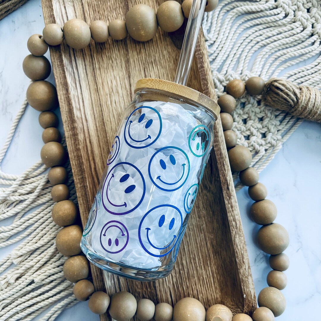 Smiley Face Cup Smiley Face Glass Gift for Friend Rainbow Etsy