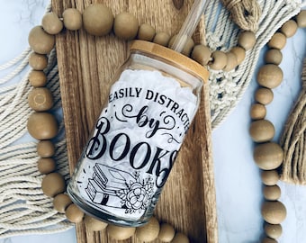 Book Lover Cup, Iced Coffee Cup, Gift for Reader, Beer Glass Can, Book Lover Gift, Book Addict Gift, Gift for Book Lover
