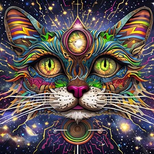 Psychedelic Cat || Printable Digital Art || 4:3 Format
