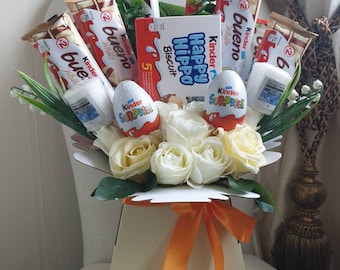 Schokoladenstrauß Kinder Creme Seide Blumen Yankee Kerzen Geschenk Korb