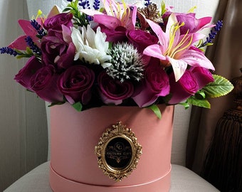 Beautiful Opulent Large Mayfair Pink Hat Box & Silk Flowers Gift