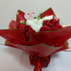 Chocolate Hand-tied Bouquet Red Lindt Valentines Day Stunning Silk Flowers Gift