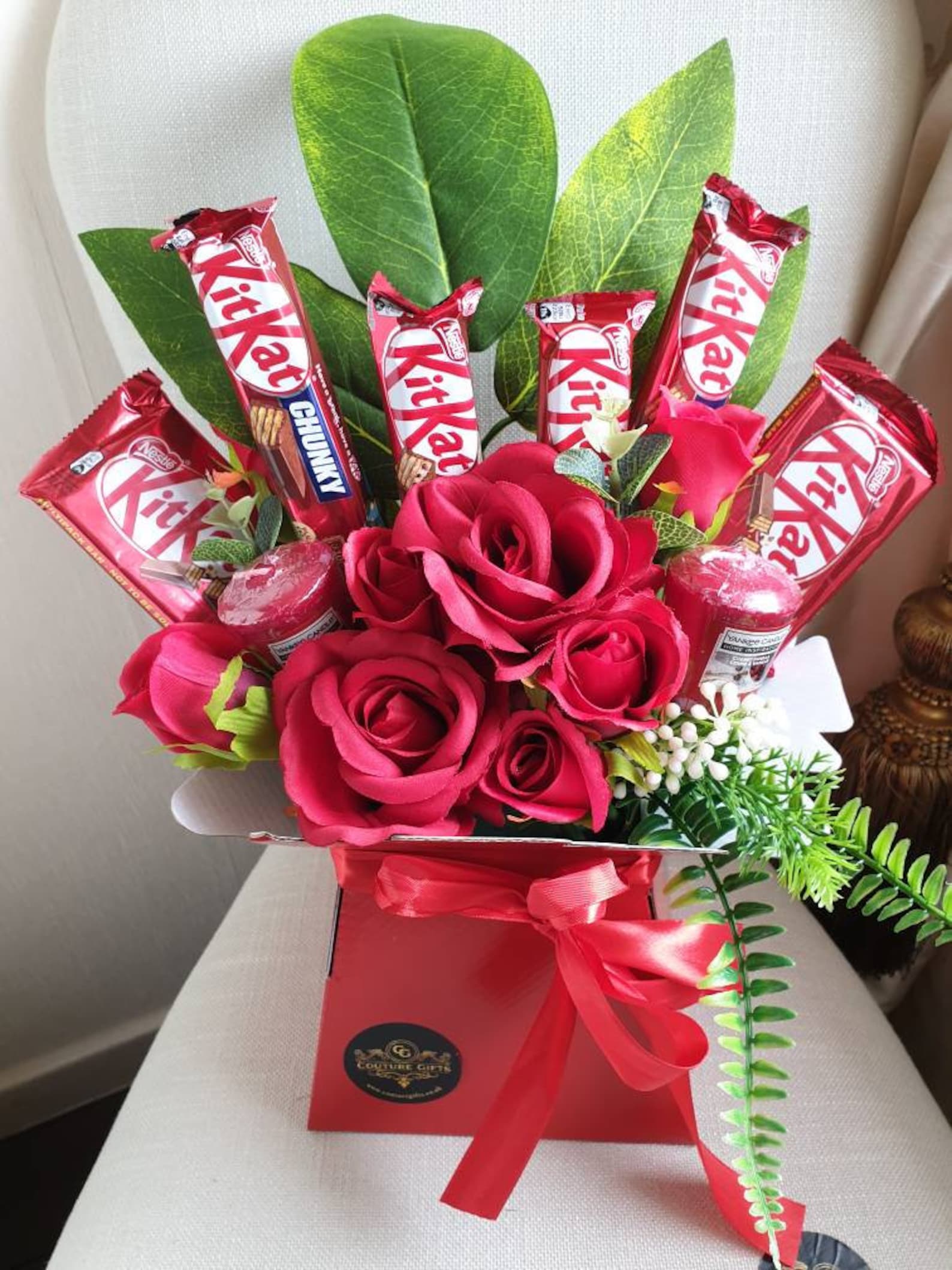 Chocolate Bouquet Kitkat Silk Flowers Yankee Candle Gift Etsy UK