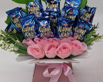 Chocolate Bouquet Pink Walnut Whip Silk Flowers Gift Hamper