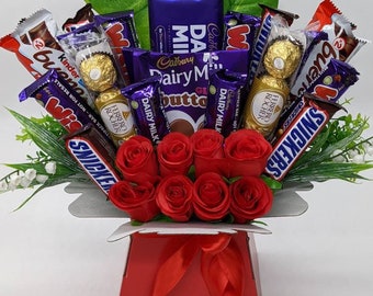 Ultimate Chocolate Bouquet Red Silk Flowers Gift Hamper